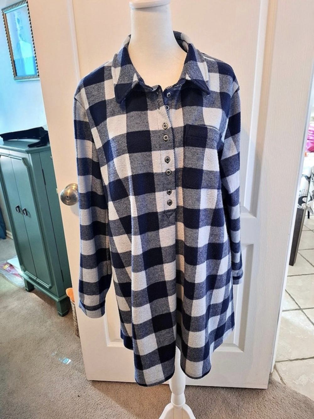 Soft Surroundings Mad About Plaid Tunic Blue & White